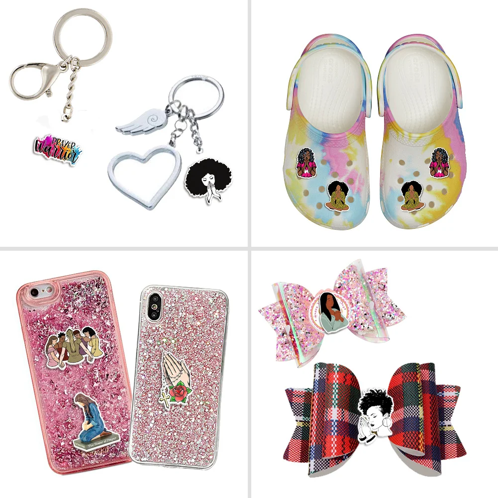 Praying Warrior Woman W Resin Planar Transparent Glitter Acrylic Flatback for Bracelet Pendant Brooch Phone Case Decoration