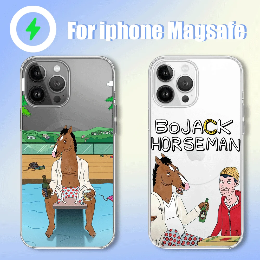 Cartoon B-BoJack Horsemans Phone Case for iPhone 12 11 13 14 15 16 Max Pro Plus Magsafe Magnetic Wireless Cover