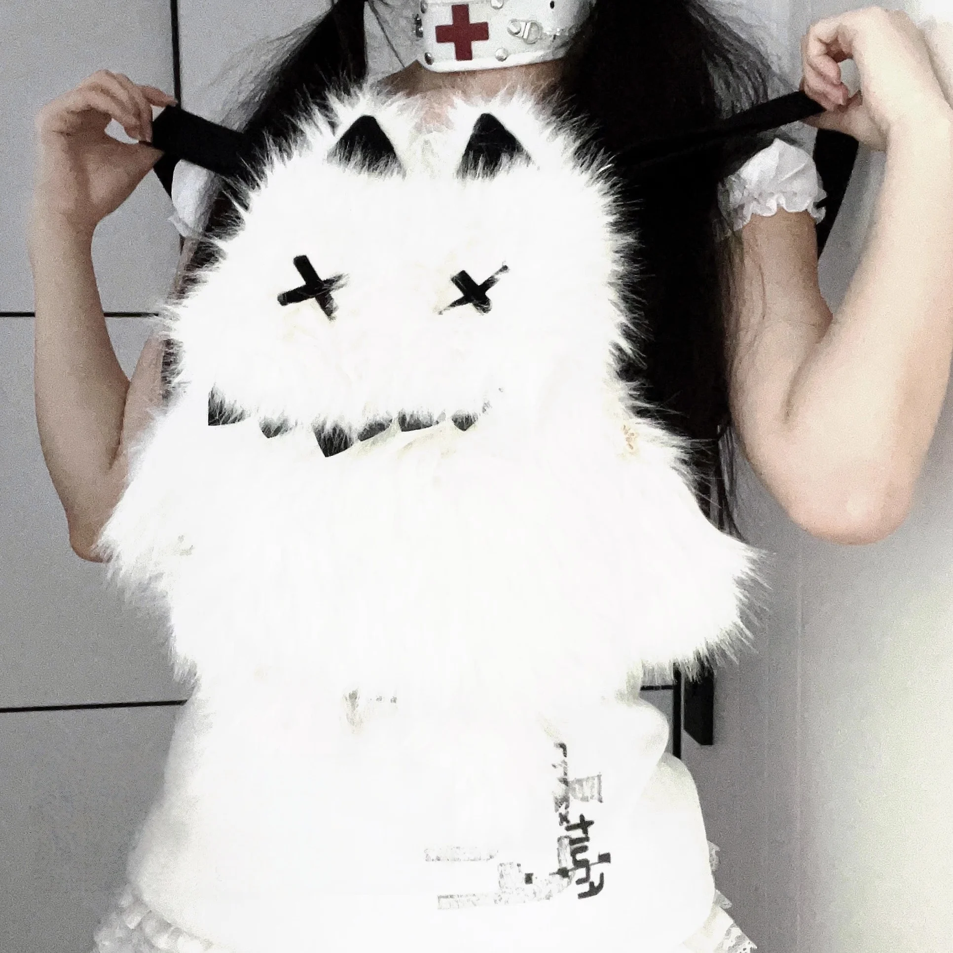 

Японская субкультура, готическая Лолита, темная модная школьная сумка Y2K для девочек, милая плюшевая черно-белая сумка с животными