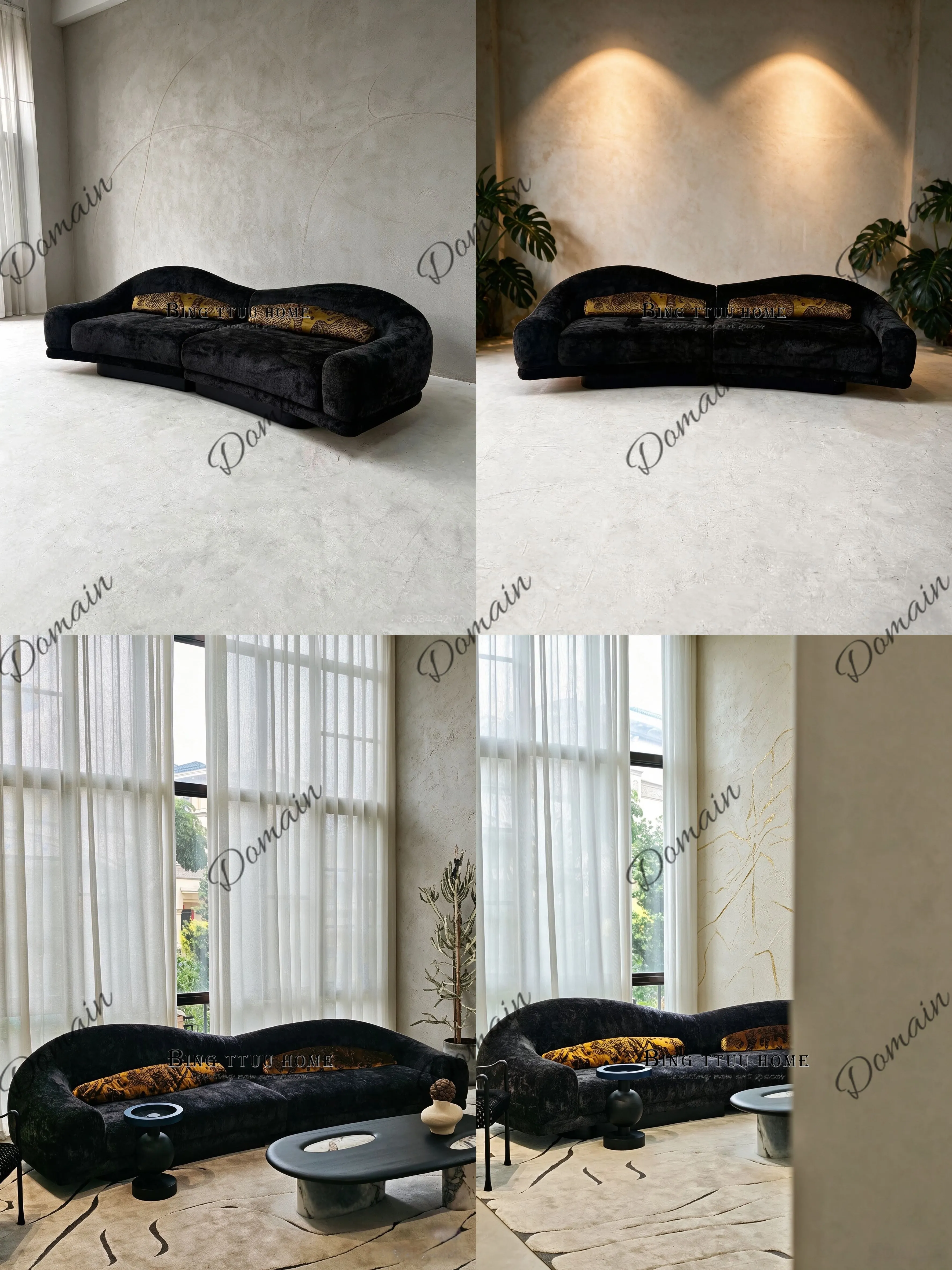 Mid-Century Modern Curved Fabric Sofa Creative Living Room Sofa for Small Apartment Reception Lounge