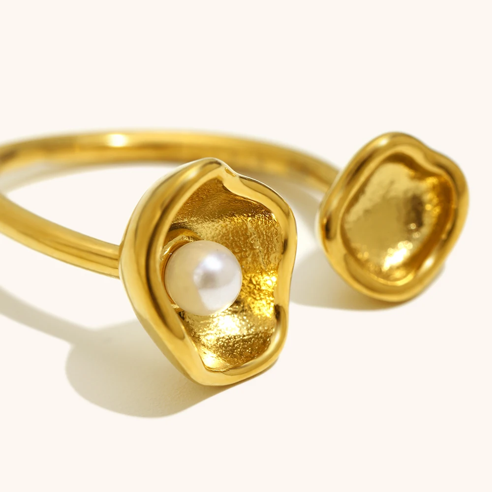 لا. Muses البطلينوس شل اللؤلؤ على شكل الفولاذ المقاوم للصدأ المرأة حلقة مفتوحة مطلي PVD العصرية اليومية مجوهرات اكسسوارات هدية