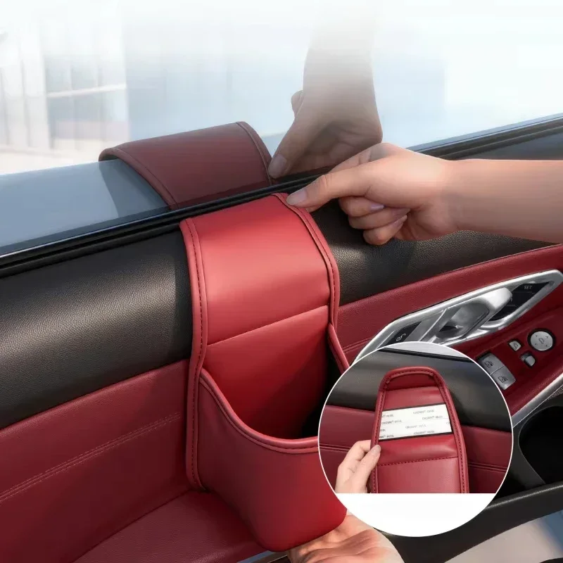 PU Car Door Cup Holder Multifunctional Adhesive Storage Pocket Auto Door Mount Drink Bottle Holder Phone Sundries Storage Bag