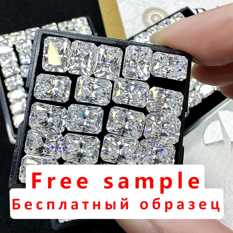 Muestra gratuita de piedras sueltas de moissanita de corte radiante, excelente corte, diamante de moissanita, prueba de diamante con certificado