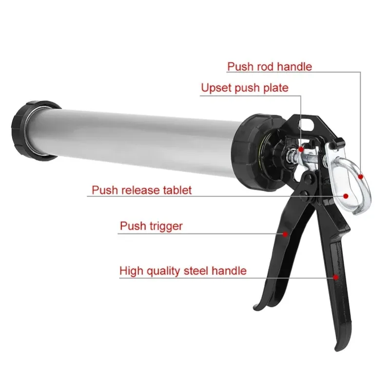 1pc Aluminum Tube Silicone Caulking Gun 600ml Caulk Tool With 10 Nozzles