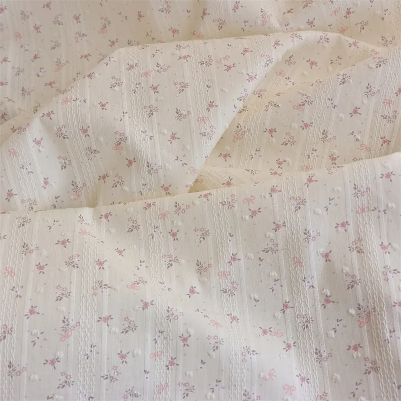 145 x 50 cm gestreifter Jacquard-Stoff aus reiner Baumwolle mit kleinem Blumenmuster, DIY-Stoff für Kinderkleidung, Vorhänge, Röcke – Detail 3