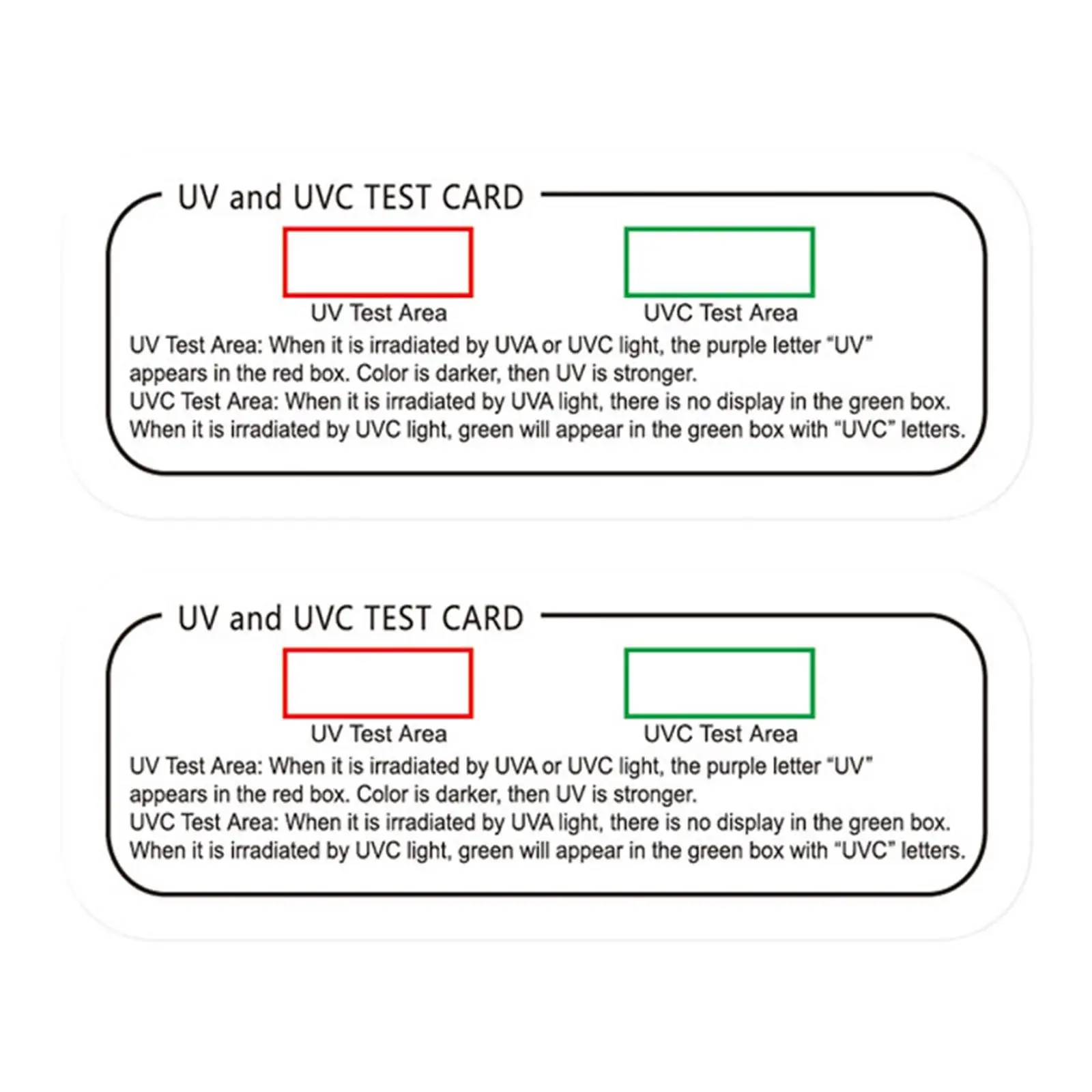 Cartes d'indicateur UVC réutilisables pour la maison, bandes de test, PVC, lumière, 2 pièces
