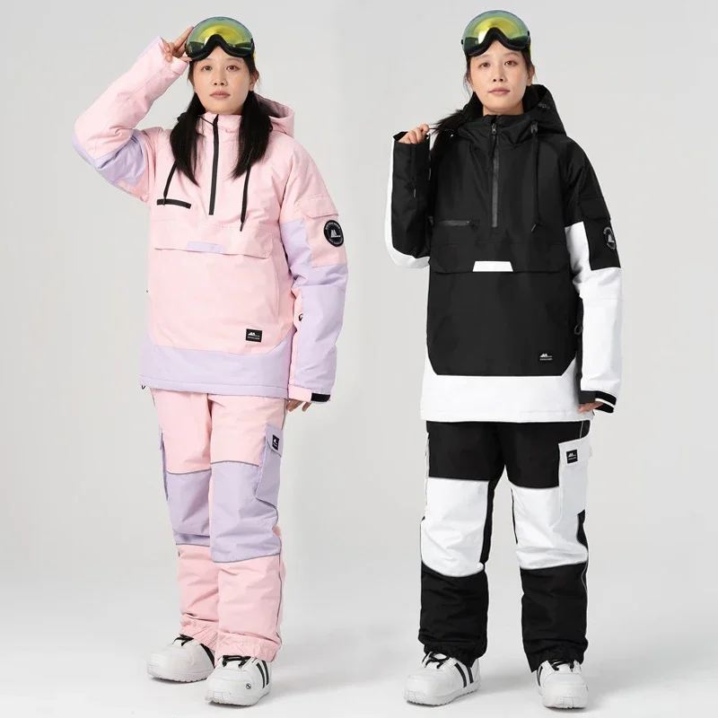 

Winter Waterproof Men Skiing Sets Outdoor Mountain Woman Snowboard Suits Hooded Jacket Pants Hiking Thermal Females Tracksuit