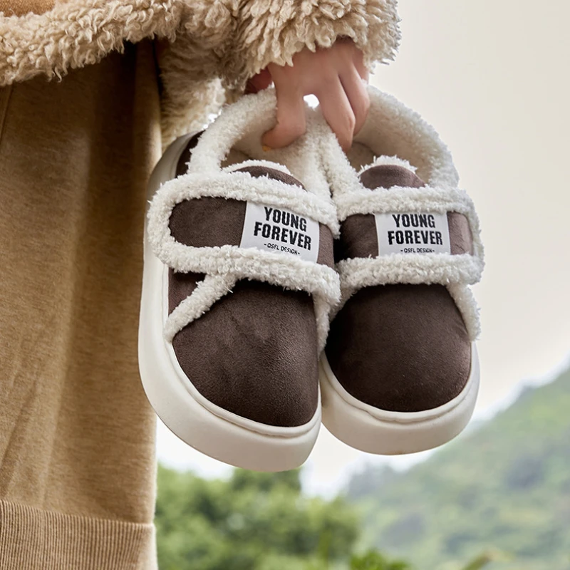 

Women's Home Cotton Slippers New Arrival Winter Warm Shoes Soft Plush Anti-slip Girls Indoor Outdoor Slipper With Heel