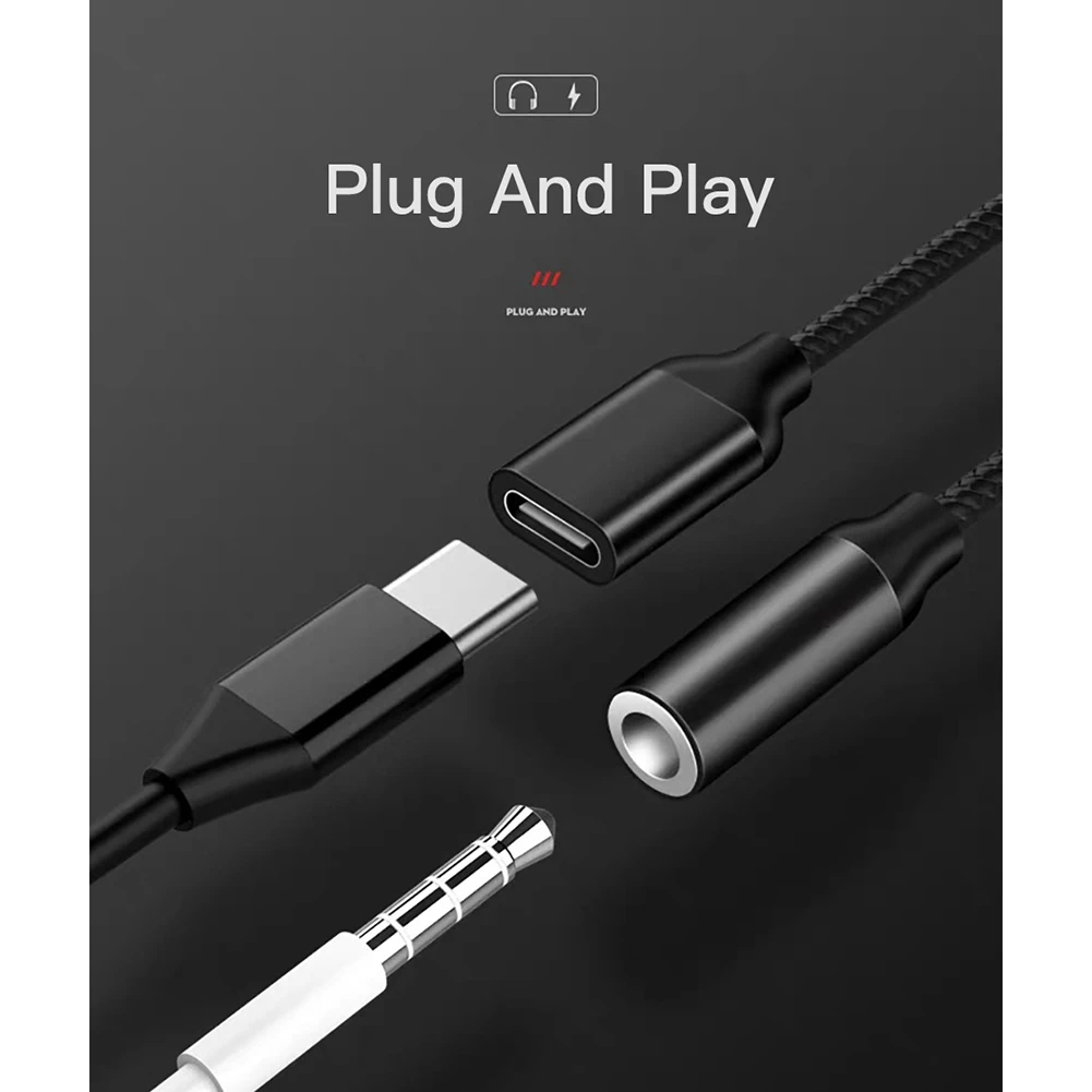 Type C to 3.5mm Charge Audio Adapter 2 in 1 USB C Splitter Headphone AUX Audio Cable for Smartphone Splitter