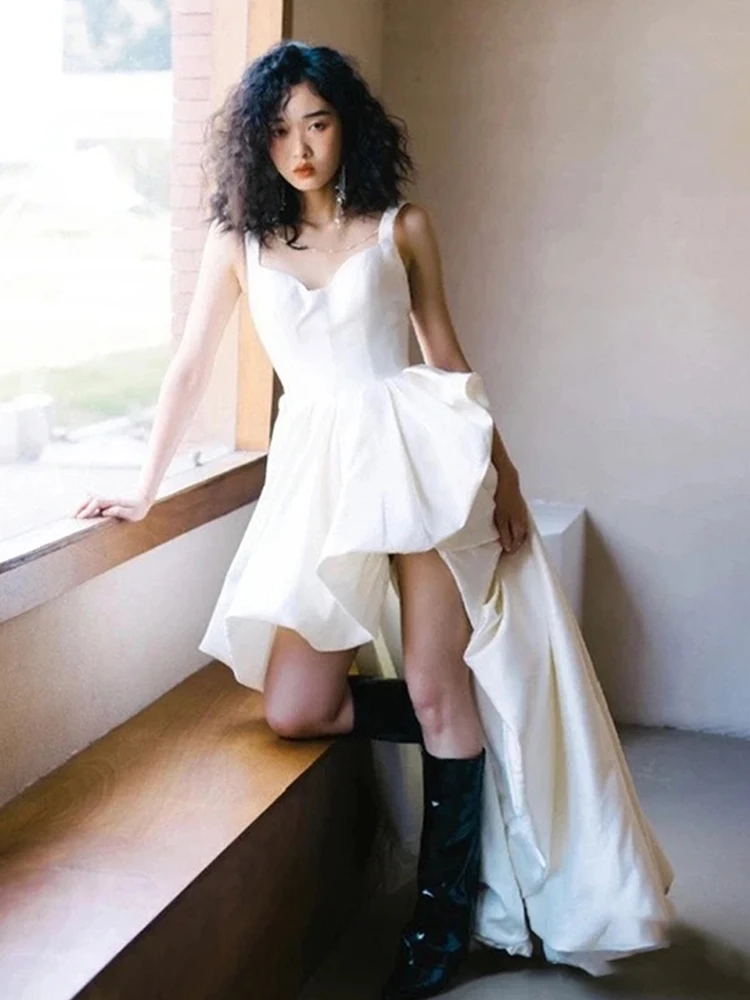 White Strapl Evening Gown Wedding Dr for Women Engagement Travel Photoaphy Pre-ort Post-Long White Skirt