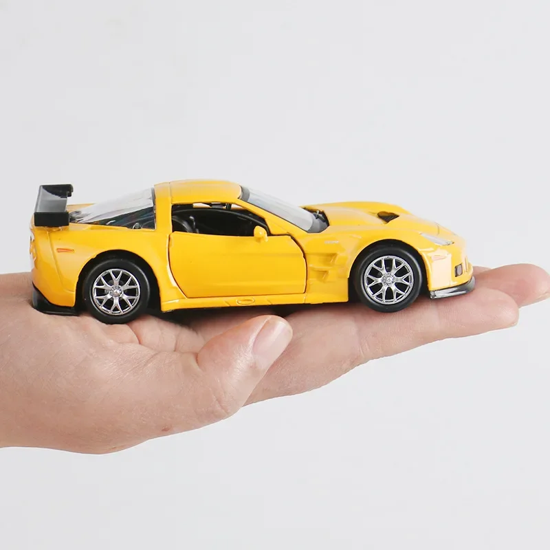 1/36 Chevrolet Corvette C6-R Toy Car Model For Children RMZ CiTY Diecast Racing Miniature Pull Back Collection Gift for Kid Boys