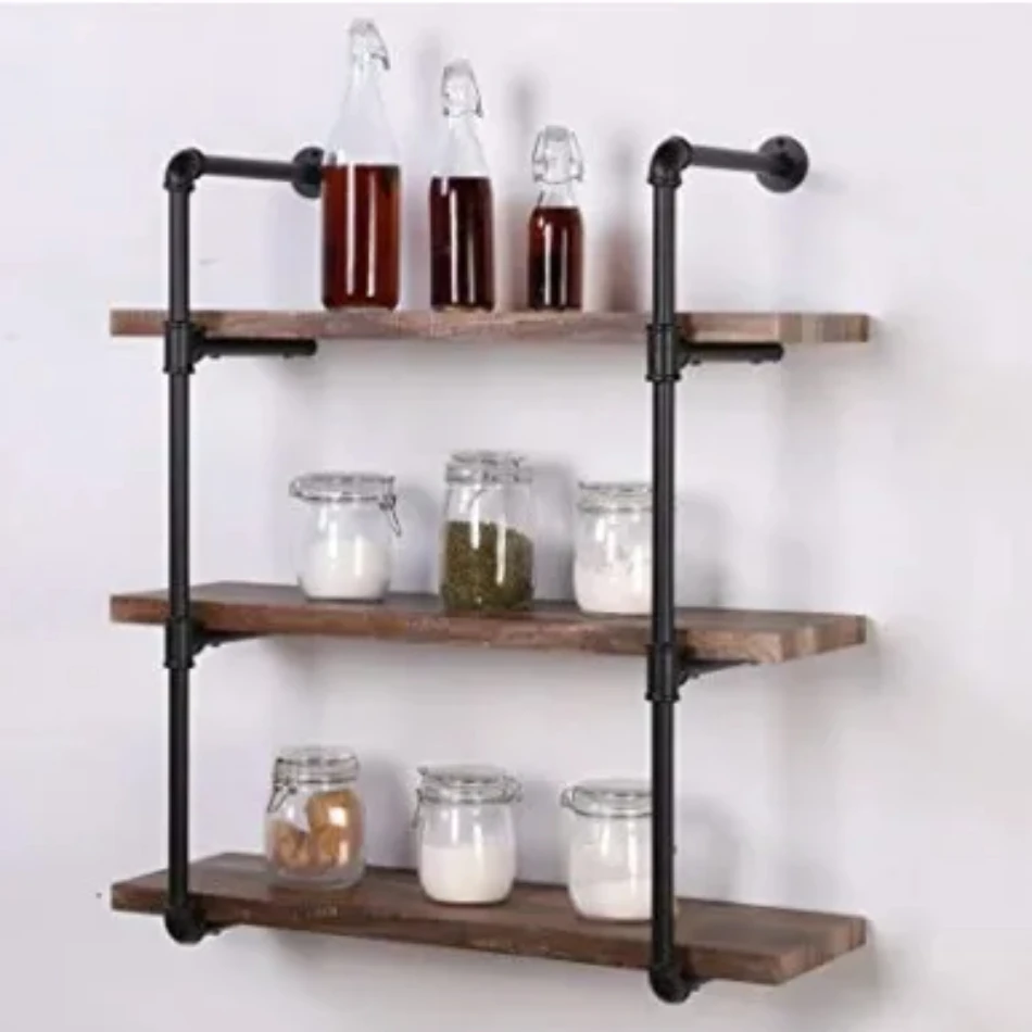 42-inch Industrial Pipe Shelf, 3-Shelf Metal Wooden Bookcases Furniture,Wall Storage Holders Racks