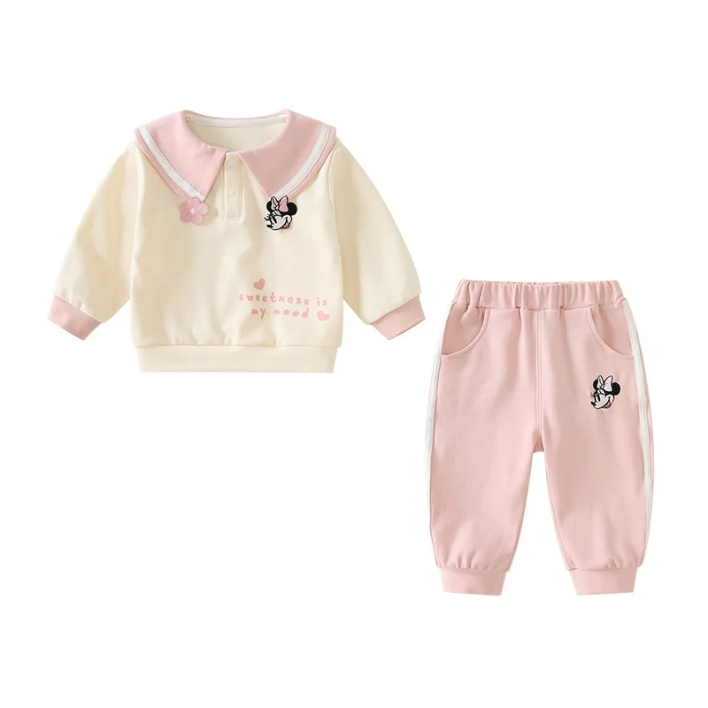 

MINISO Minnie Spring Autumn Baby Girl Two Piece Set Long Sleeved Pants Children's Clothing Toddler Suit Infant Clothes 1-3 Years
