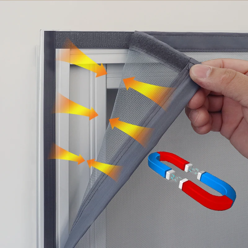 DTGJ-anzariera gris con pantalla magnética para ventanas, tamaño personalizado, malla  fibra  vidrio Invisible, tul  aire,
