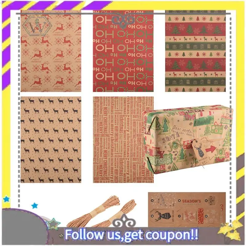 New 6 Pack Wrapping Paper Sheets,For Christmas Birthday Party Wrapping Paper Set Gift Wrap Papers