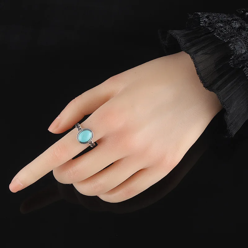 Hotan Jasper Women Inlaid Marcasite Ring Retro Openwork Texture Flowing Water S925 Ring