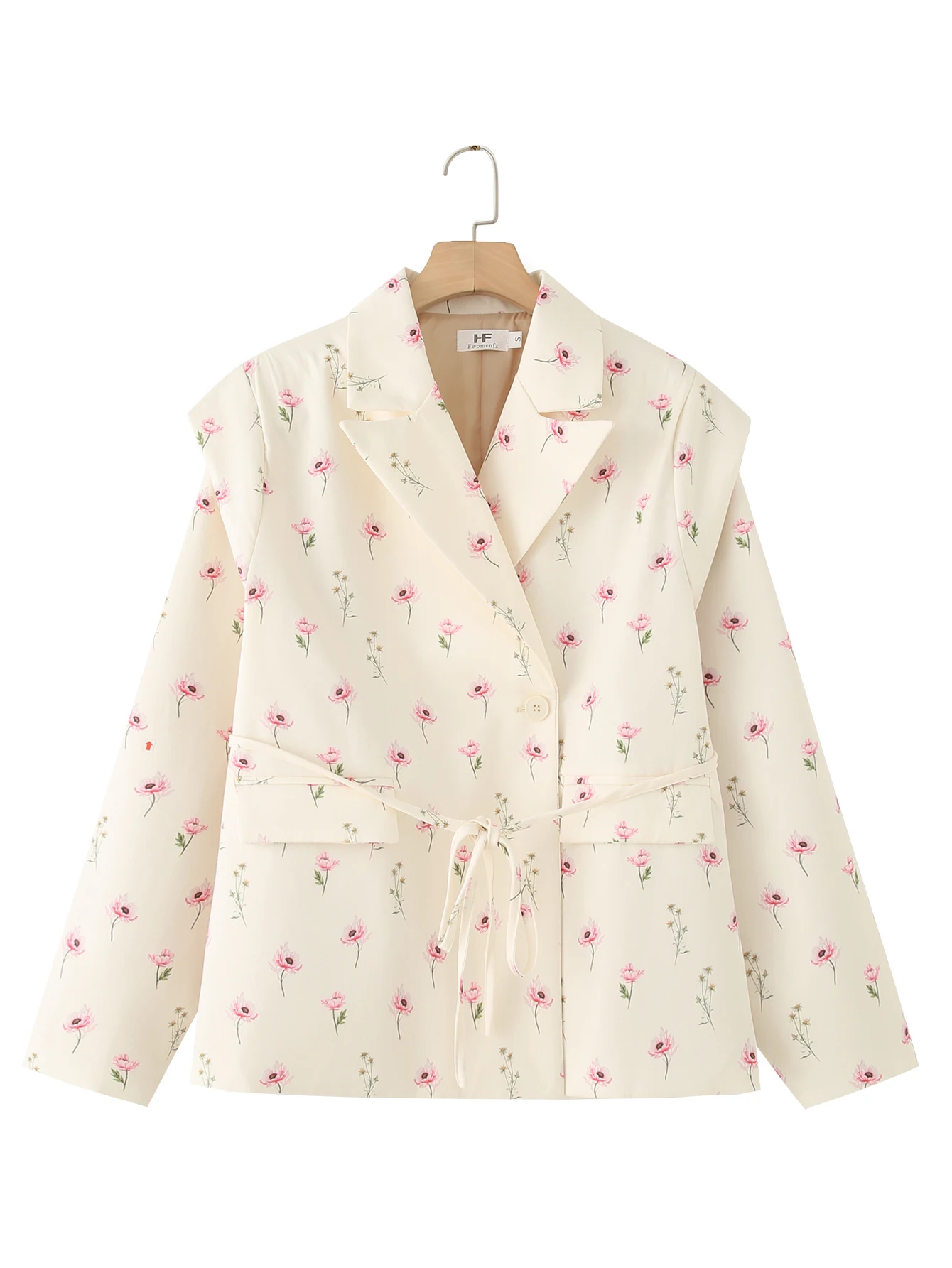 

Women One Button Loose Blazer Coat Floral 4 Colors Suit Female Outerwear Chic Veste Femme