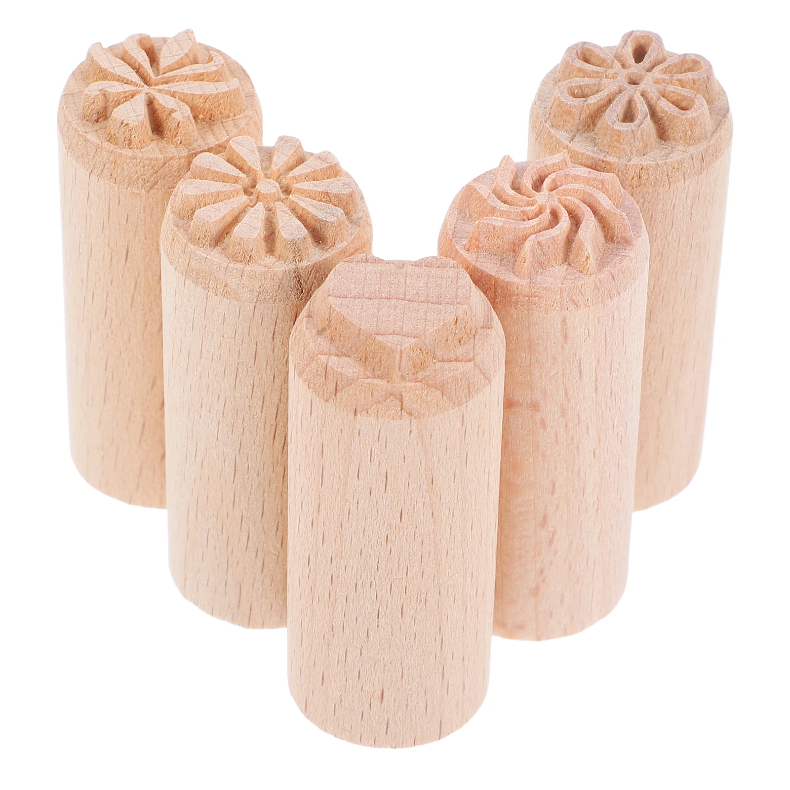 

5pcs 2cm Wooden Stamps Daisy Heart Flower Leaf Wheel Craft Clay Tools Lightweight Durable Smooth Surface Storage Containers