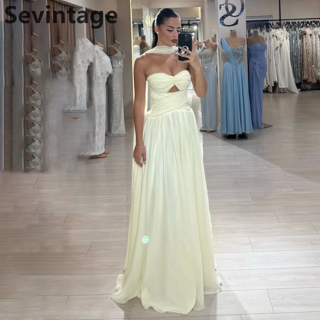 

Sevintage 2025 Yellow Maxi Evening Dress With Wrap A Line Wedding Formal Prom Dress Dubai Party Gown Robe de soiree