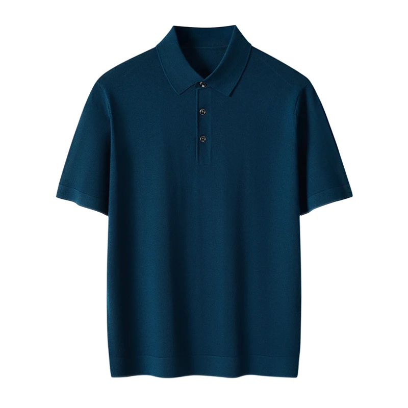 New summer imitation 100% wool T-shirt short sleeved polo collar knitted sweater pullover sweater comfortable breathable T-shirt