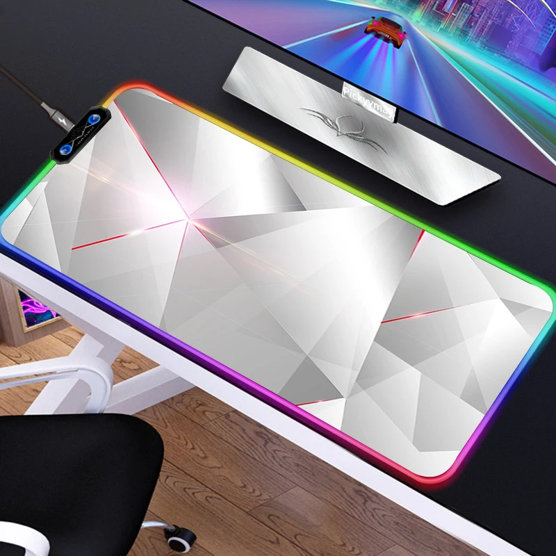 Black And White Mouse Pad Gamer Mouse Mat Simple Gaming Led Lights Mousepad Rgb Computer Accessories USB Table Pads Large Mats