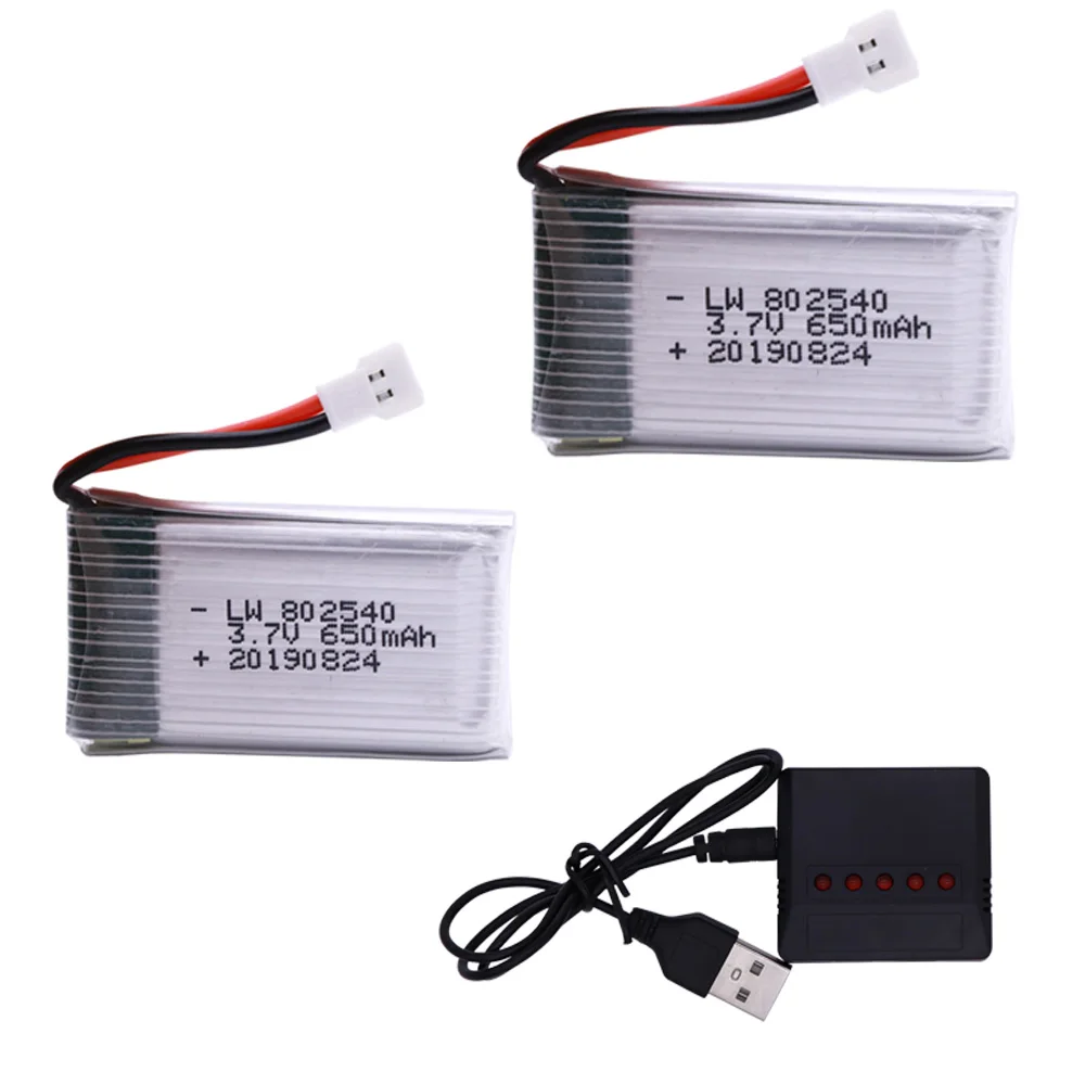 3.7V 650mAh Lipo Battery and usb Charger For SYMA X5C X5C-1 X5 X5SC X5SW M68 K60 HQ-905 CX30 RC Quadcopter battery 3.7 V 802540