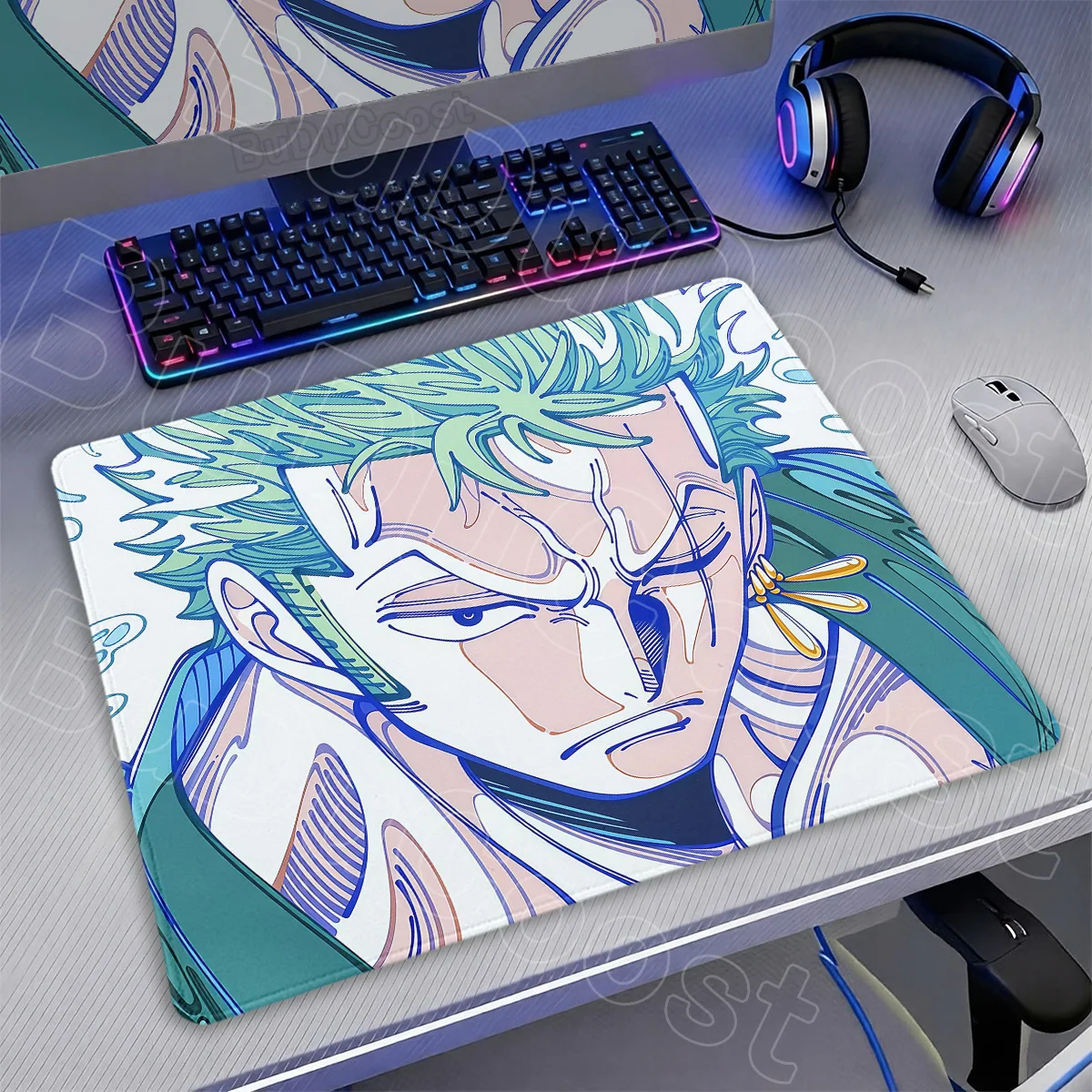 Mousepad Gamer Quadrado Anime One Piece Roronoa Zoro XS Pequeno Protetor de Mesa Doméstica Lavável Tapete de Borracha com Borda Travada para Escritório