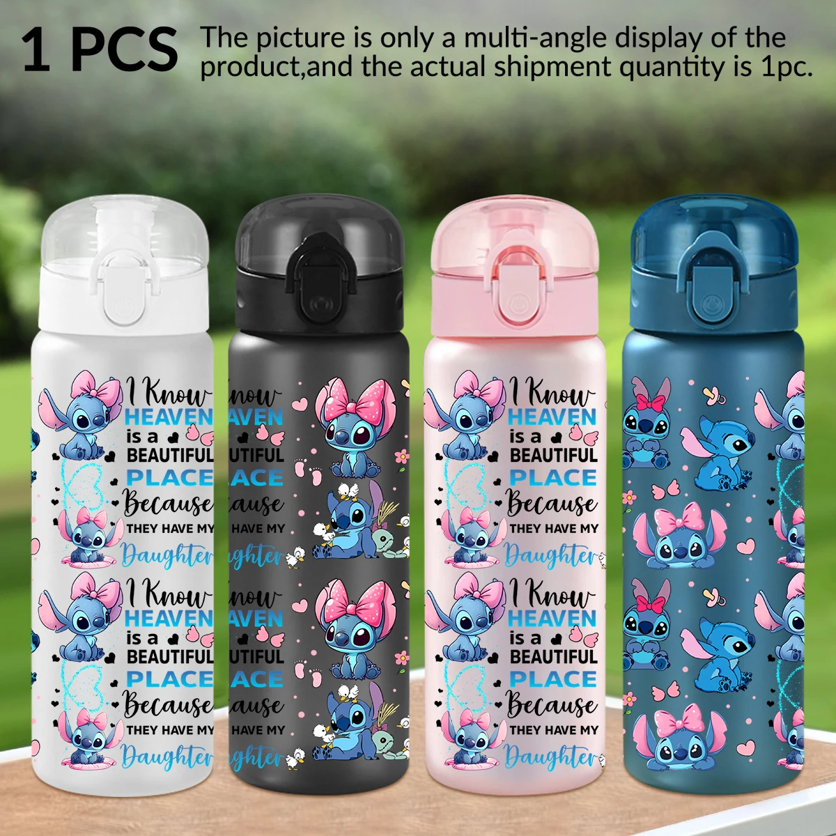 

1Pc Stitch,Bow Print 26oz Plastic Water Bottle,Outdoor Leak-proof Water Cup As Birthday Gift, Christmas/back-to-school Gift.