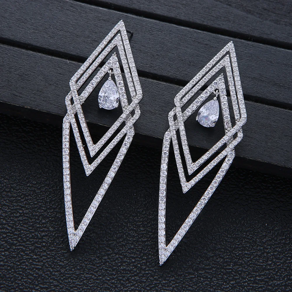 

Hibride Full Micro Pave Cubic Zirconia Big Geometric Design Stud Earrings For Women Bridal Wedding Accessories Bijoux E-1127