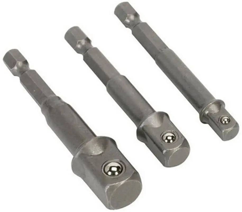 Juego de 3 piezas de 1/4 ", 3/8", 1/2 ", adaptador de enchufe de grado de impacto, adaptador de vástago hexagonal, juego de brocas de extensión de potencia para taladro