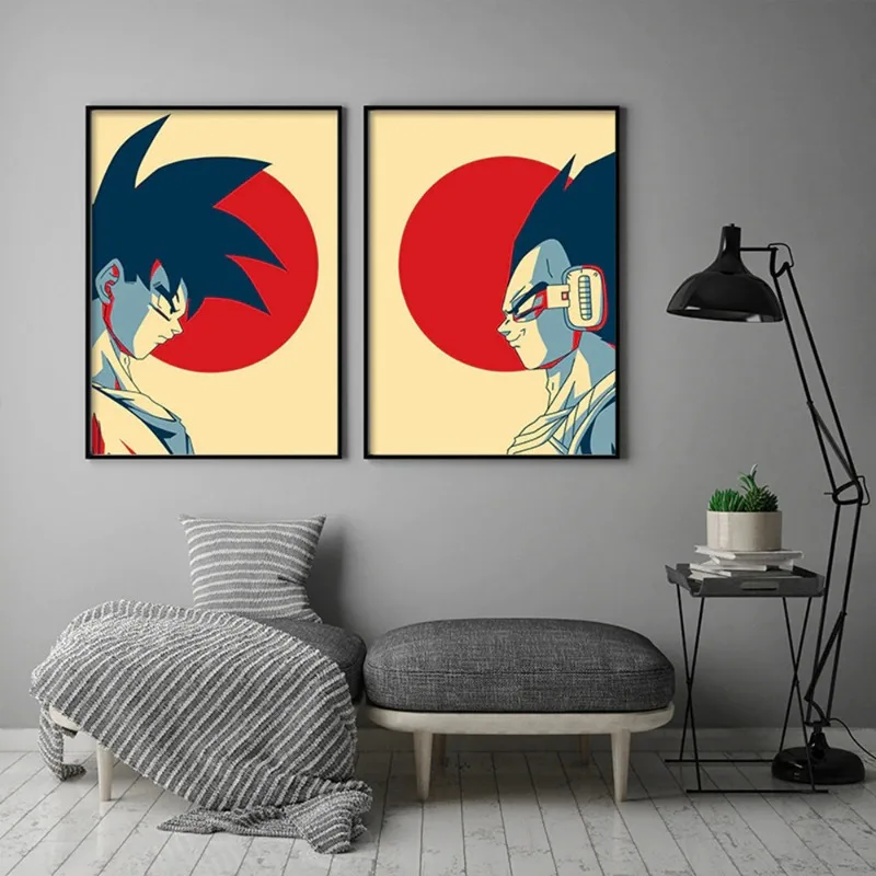 Dragon Ball Vintage Japanese Poster Vintage Canvas Painting Goku Vegeta Cartoon Kids Wall Painting Kids Gift