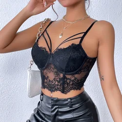 Casual Corset Top Sexy Black Lace Tank Tops Woman Clothes Summer Halter Bustier Streetwear Vest Lingerie Slim Sleeveless Camis