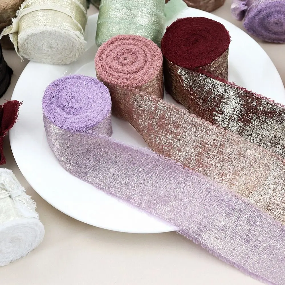 Fashion 5 Yards Silk Ribbon Hairclip Bows 3.8cm Wide DIY Sewing Crafts Solid Color Handmade Fringe Silk Ribbon Gift Wrapping