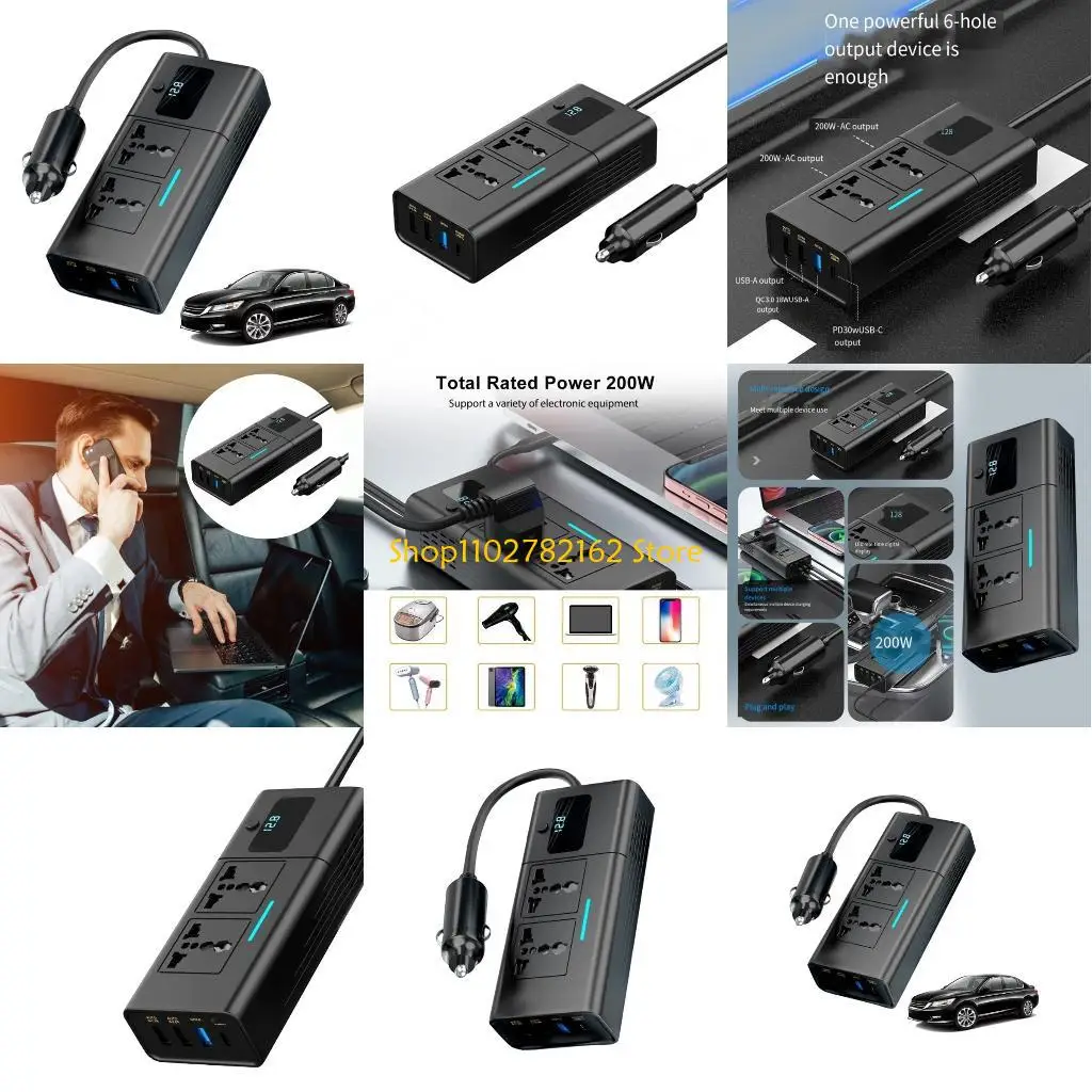 

547B 200W 12V to 220V Car Power Inverter Led Display Type-C USB Converter