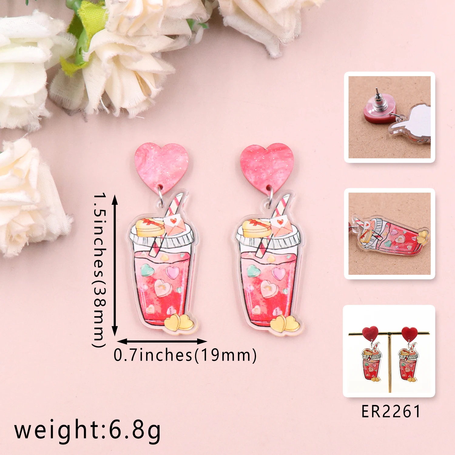 1pair New product CN Drop coffee cup TRENDY Valentine's Day Acrylic earrings Jewelry for women