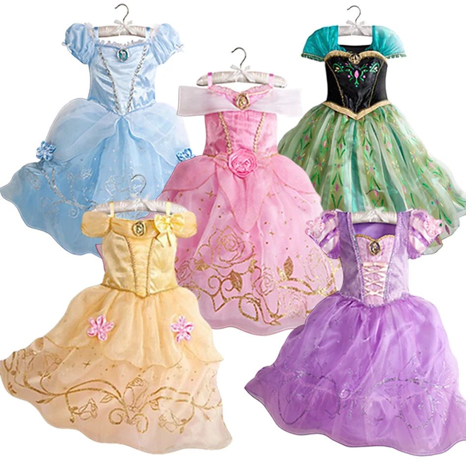 

Disney Girls Princess Dress Kid Cinderella Snow White Aurora Rapunzel Cinderella Halloween Costume Children Birthday Party Dress