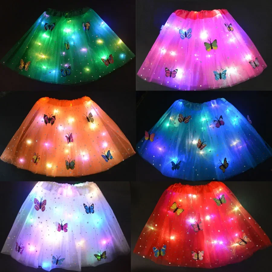 Women Girl LED Light Glow Star Butterfly Tutu Skirt Luminous Party Ballet Costume Gift Wedding Festival