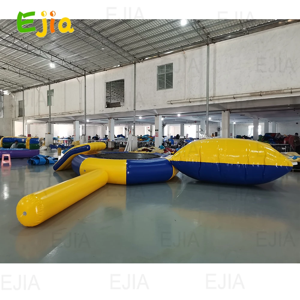 Trampolín de Lago grande con tobogán/tubo/Bolsa De Almohada de salto, plataforma de rebote, trampolín de agua inflable para Lago, 4/5m, disponible