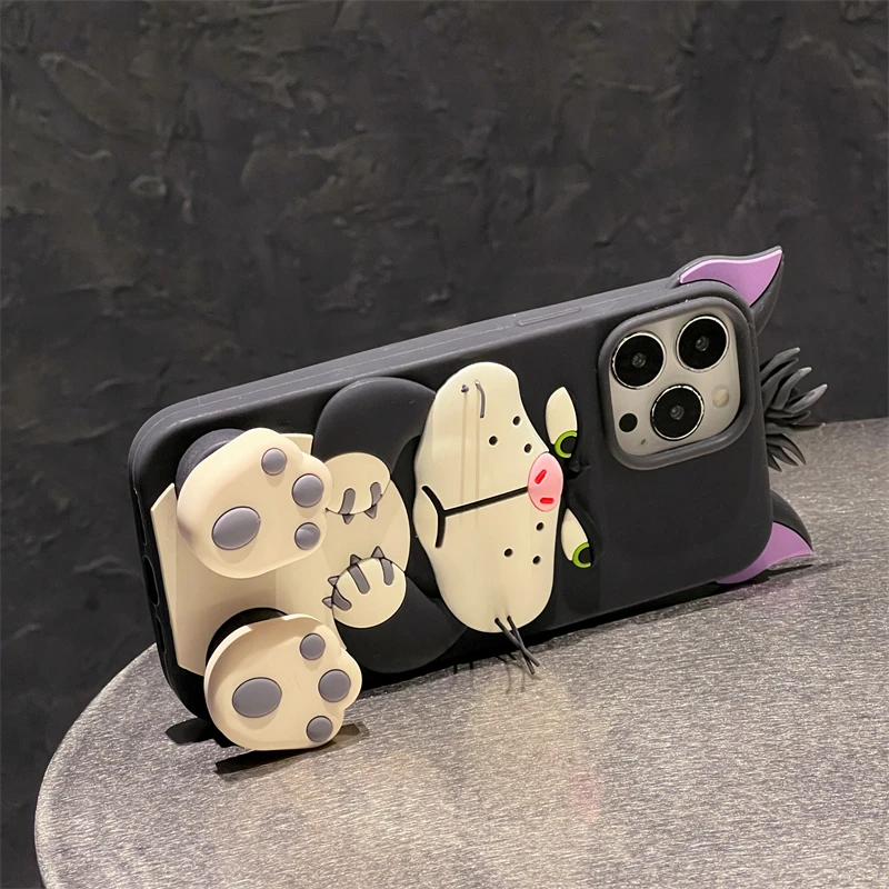 3D Lucifer Cat Disney Cinderella Stretching feet Cover For iPhone 11 12 13 14 15 16 Pro Max Cute Cartoon Bracket Case