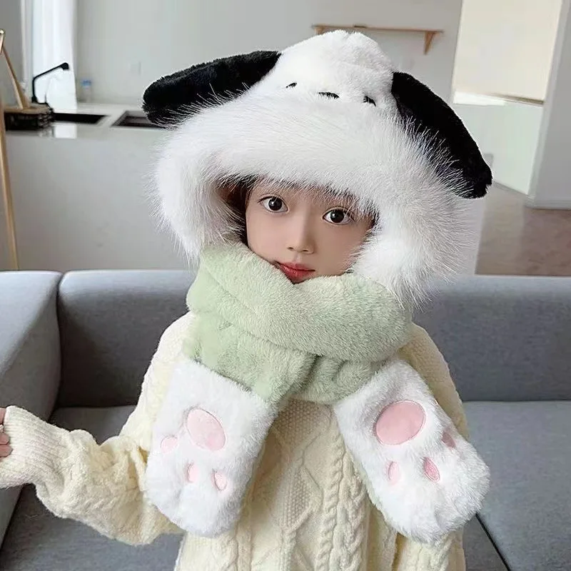 Sanrio Hat Gloves Scarf Combination Set Children's Winter Outdoor Warm Cartoon Three-Piece Set Kuromi My Melody Clothing Gift