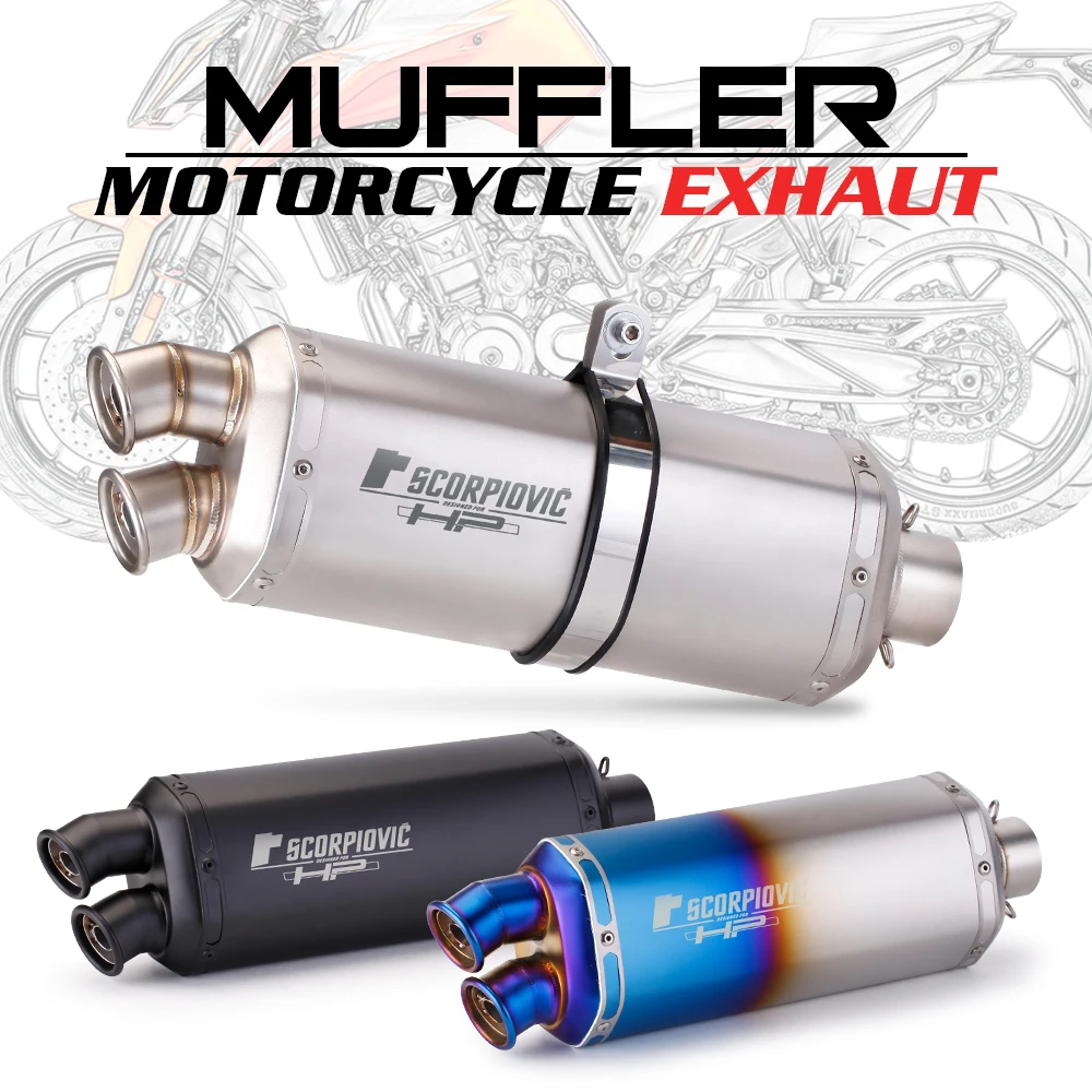 Universal Motorcycle Double Outlet Hole Exhaust Carbon Fiber Modified Escape Pipe Muffler DB Killer For Z900 GSXR750 R6 R3 ER6N