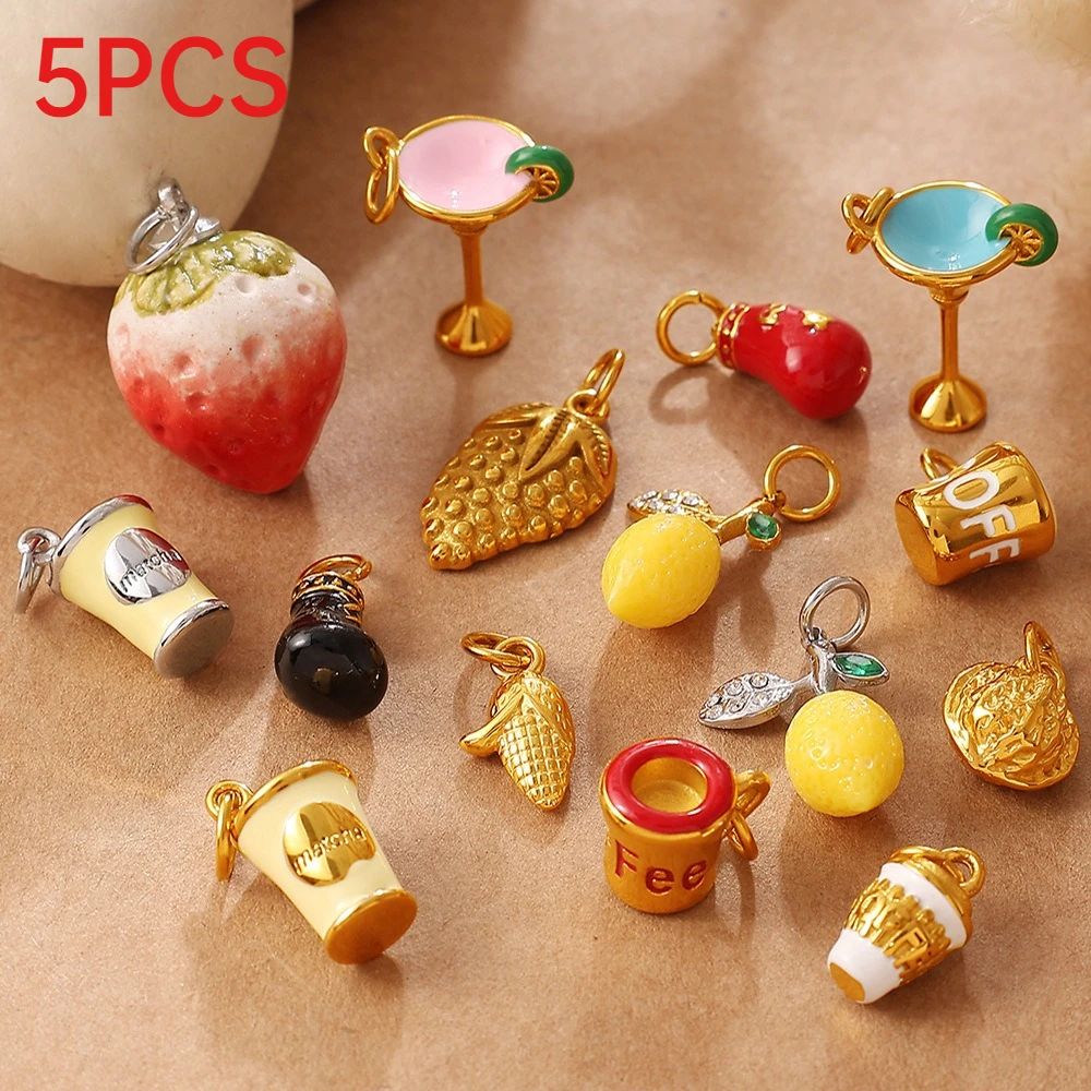 

5Pcs Stainless Steel 3D Coffee Cup Cocktail Glass Charms Multi Shapes DIY Pendants Jewelry Making Accessories