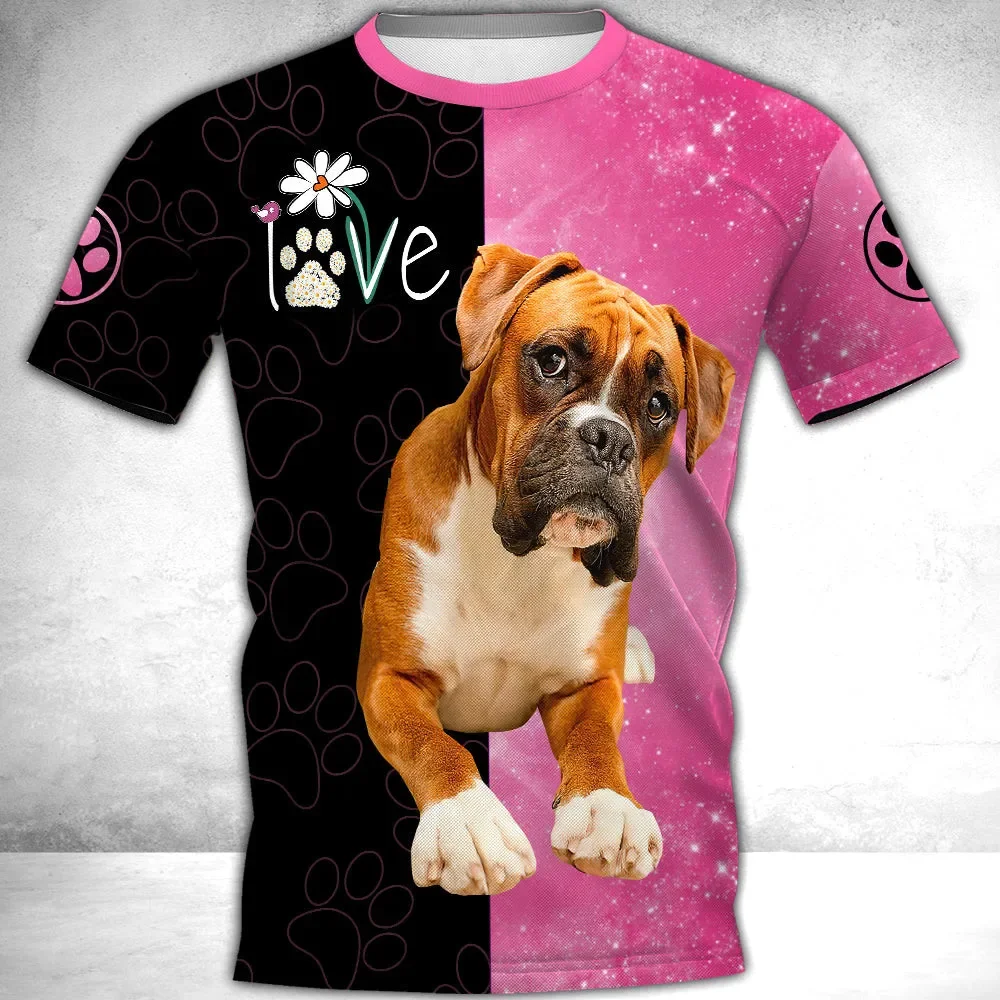 

HX Boxer T-shirts 3D Graphic Floral Love Printed Tees Pitbull T-shirt Shih Tzu Tops Unisex Streetswear Dropshipping