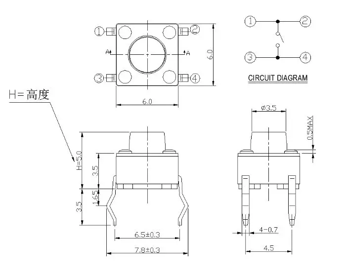 1000Pcsปุ่มสัมผัสสำหรับArduino 6X6X5 มม.6*6*5 มม 6*6*4.3/5/6/7/8/9/10/22 มม.