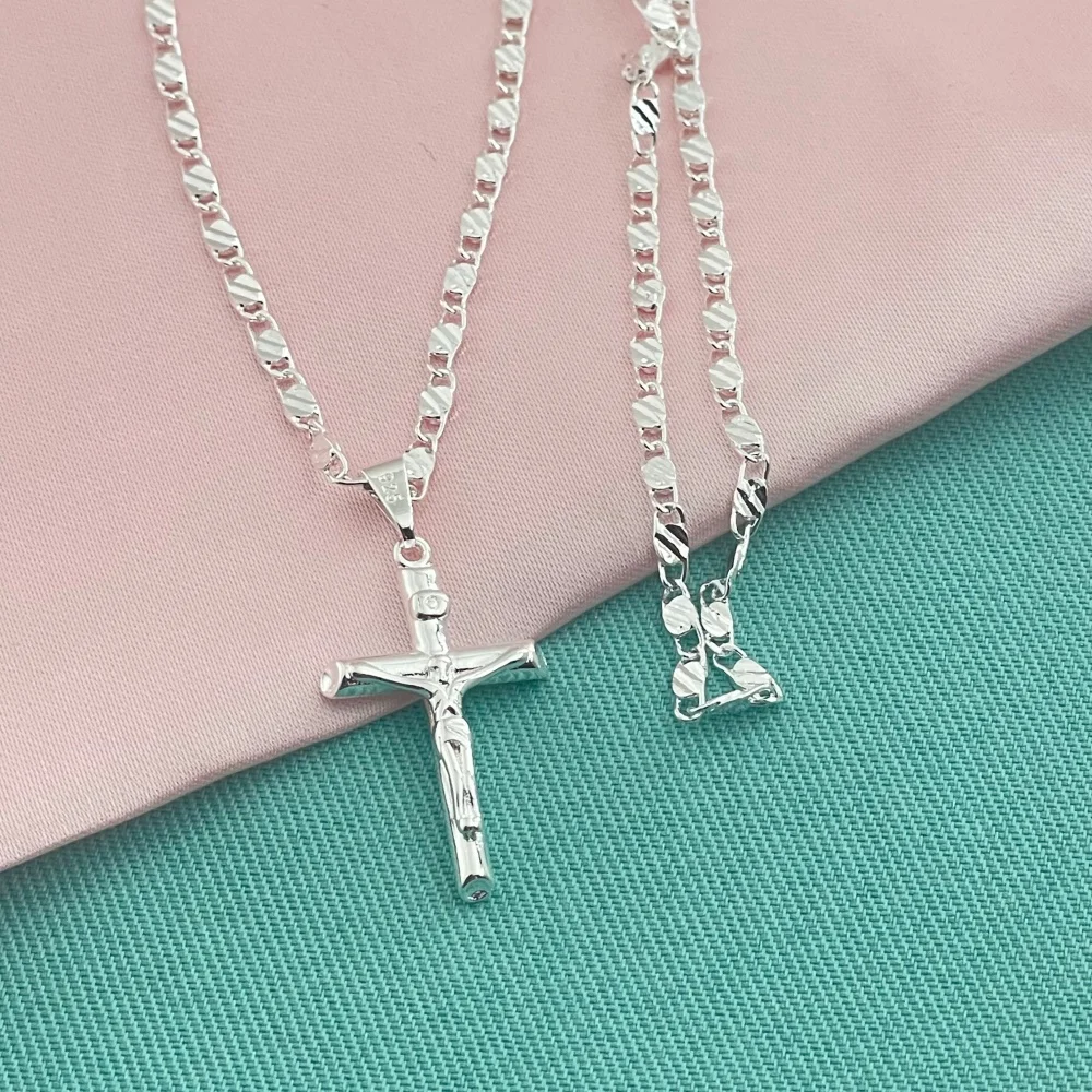 Lihong Unisex 925 Sterling Silber Kreuz-Halskette Christus Kruzifix Christlicher Schmuck Großhandel – Detail 2