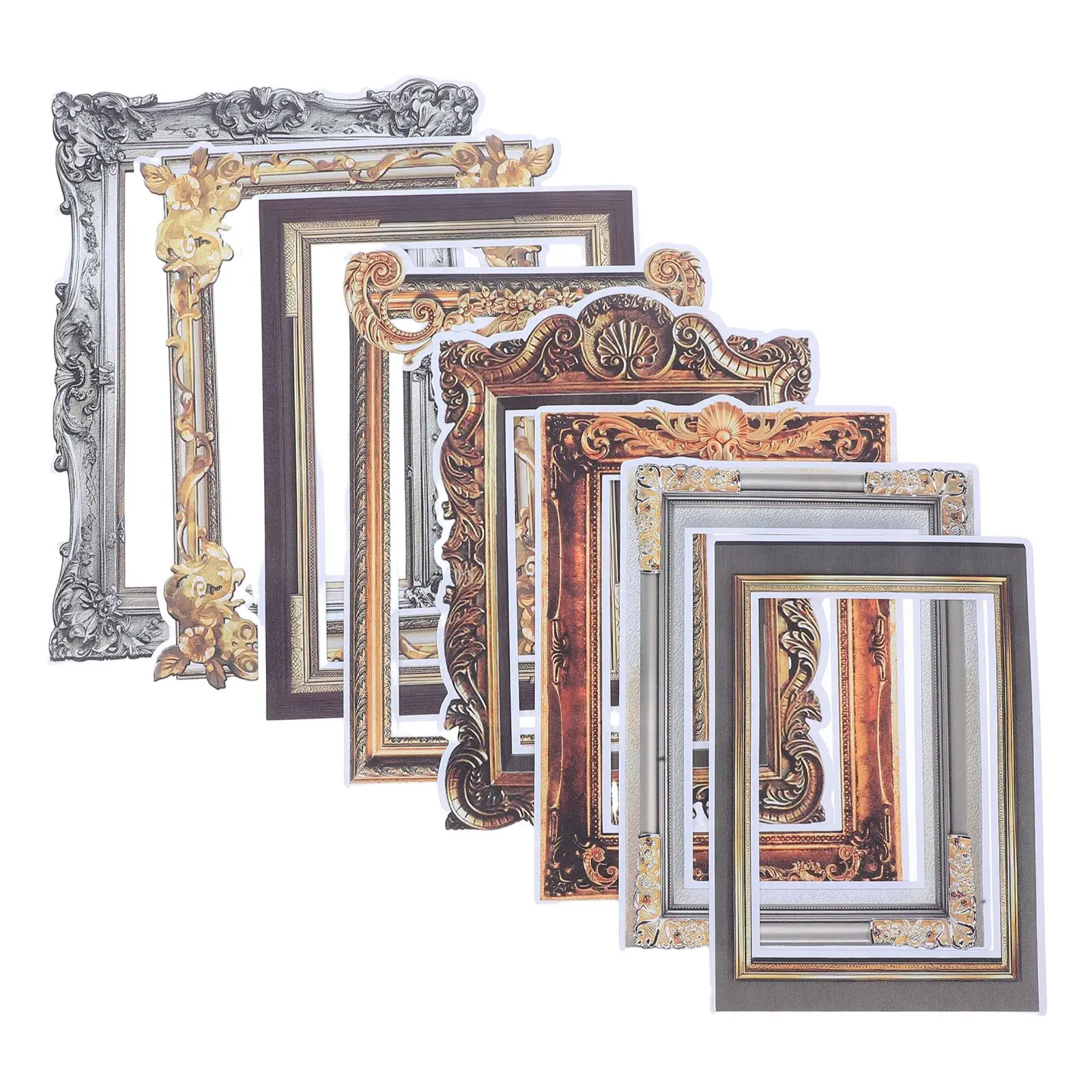 8pcs Vintage Cutout Frame Decor Wall Stickers Photo Frame Wall Stickers Decor Picture Frame Wall Background Stickers