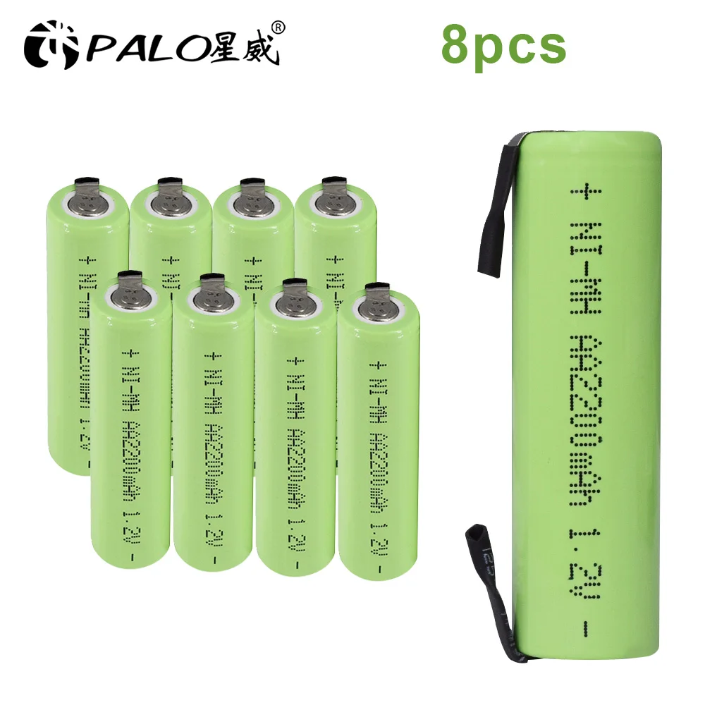 PALO AA Rechargeable Battery 1.2V 2200mAh NiMH AA Battery With Welding Tabs for Philips Electric Shaver Razor Toothbrush Light