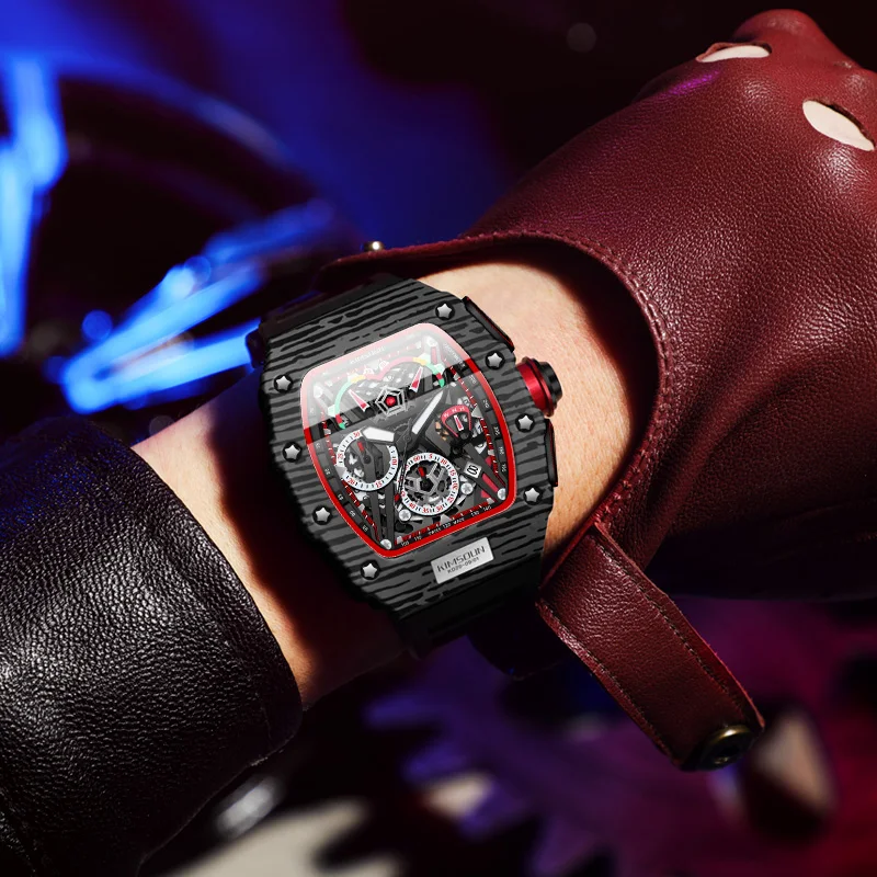 Imagem -05 - Moda de Luxo Relógios dos Homens Marca Superior Esportes Pulseira Silicone Relógio Quartzo Data Automática Tonneau Aaa Relógio Pulso Homem Reloj Dropshipping