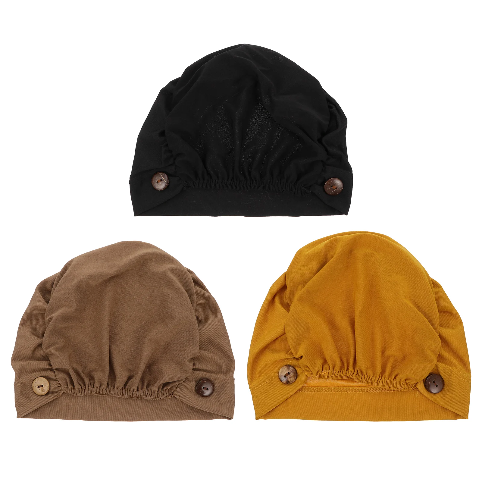 

3pcs Multicolor Headband Turban with Buttons Stretch Bouffant Cap Soft Breathable Sweat Absorbing Night Hat for Women Men