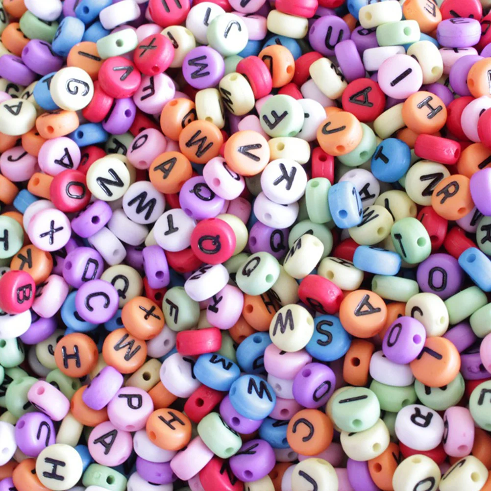 1200개 투명 아크릴 알파벳 비즈 7mmx7mm 다채로운 알파벳 하트 DIY 보석 공예 교육 활동용
